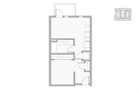 Floor plan for 1 bed, 1 bath, 549 sqft